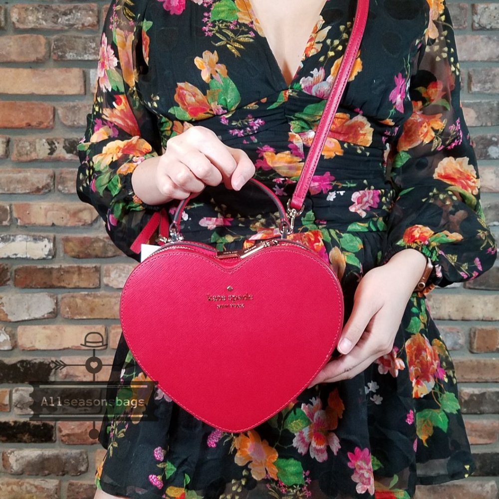 NWT Kate Spade Love Shack Heart Crossbody Purse Leather Candied CHERRY Red $329